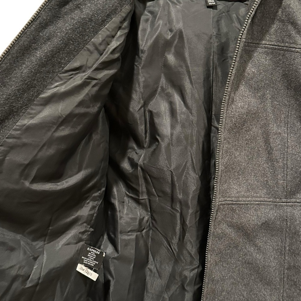 Express Coat Size 11/12 Womens Hooded Wool Jacket Dark Gray Full Zip Warm - Picture 6 of 10